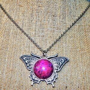 Enchanting Natural Untreated Ruby Fuchsite Gemstone Butterfly Necklace